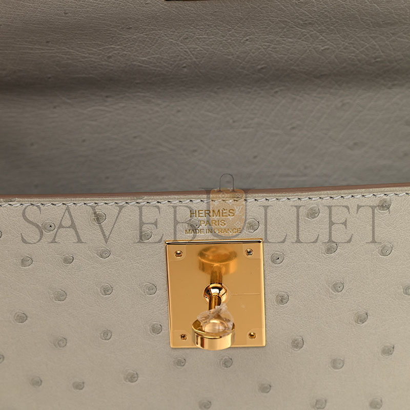 HERMÈS MASTER OSTRICH KELLY SELLIER 25 GRIS (25*17*7cm)